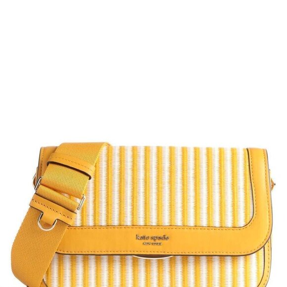 Kate Spade Buddie Shoulder Bag Clutch Yellow Leather Straw Crossbody ORG PKG - Picture 7 of 12